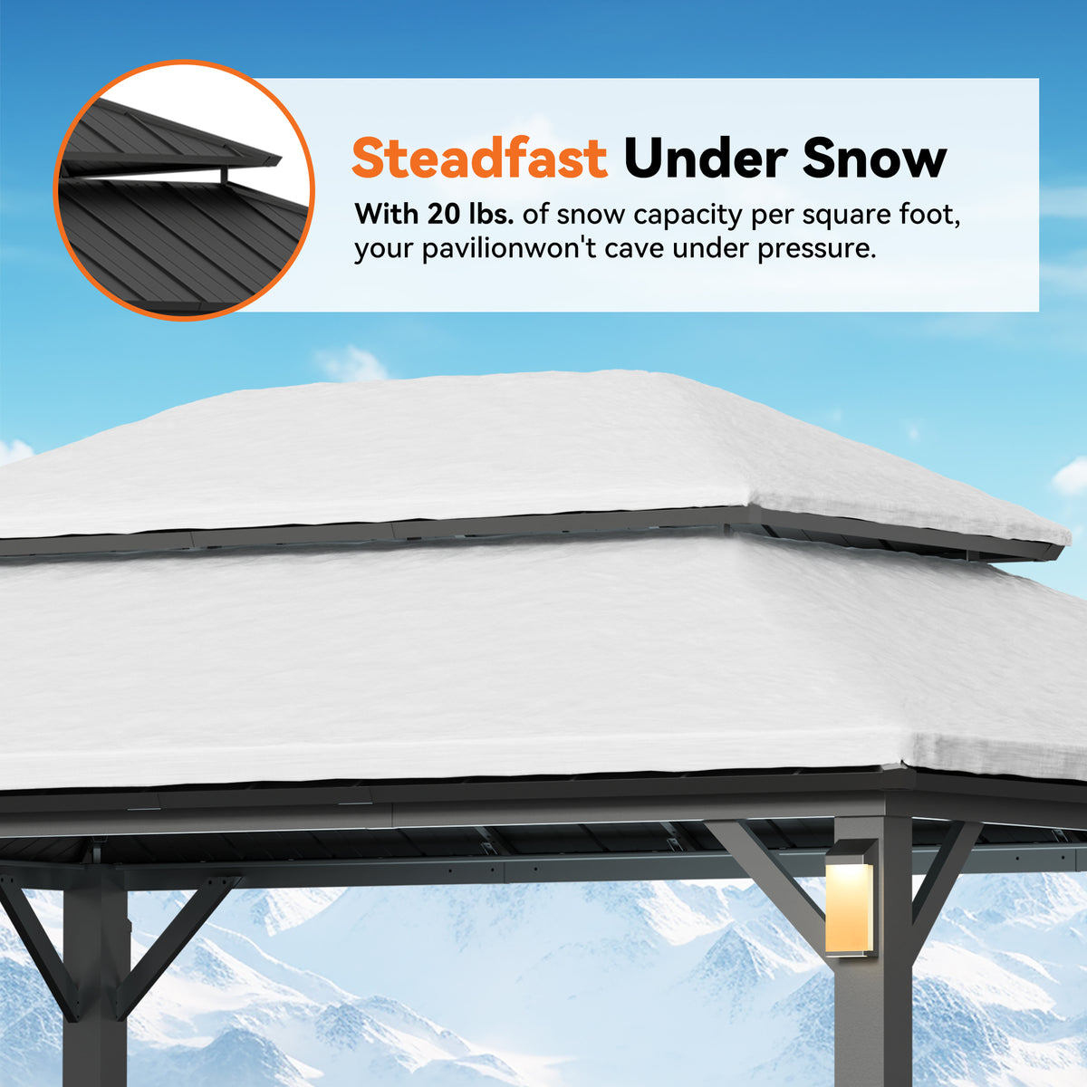 Modern Shade Hardtop Gazebo 12' x 16' with 4 LED Lights, Permanent Gazebo with Double Galvanized Steel Roof for Outdoor Backyard, Brown