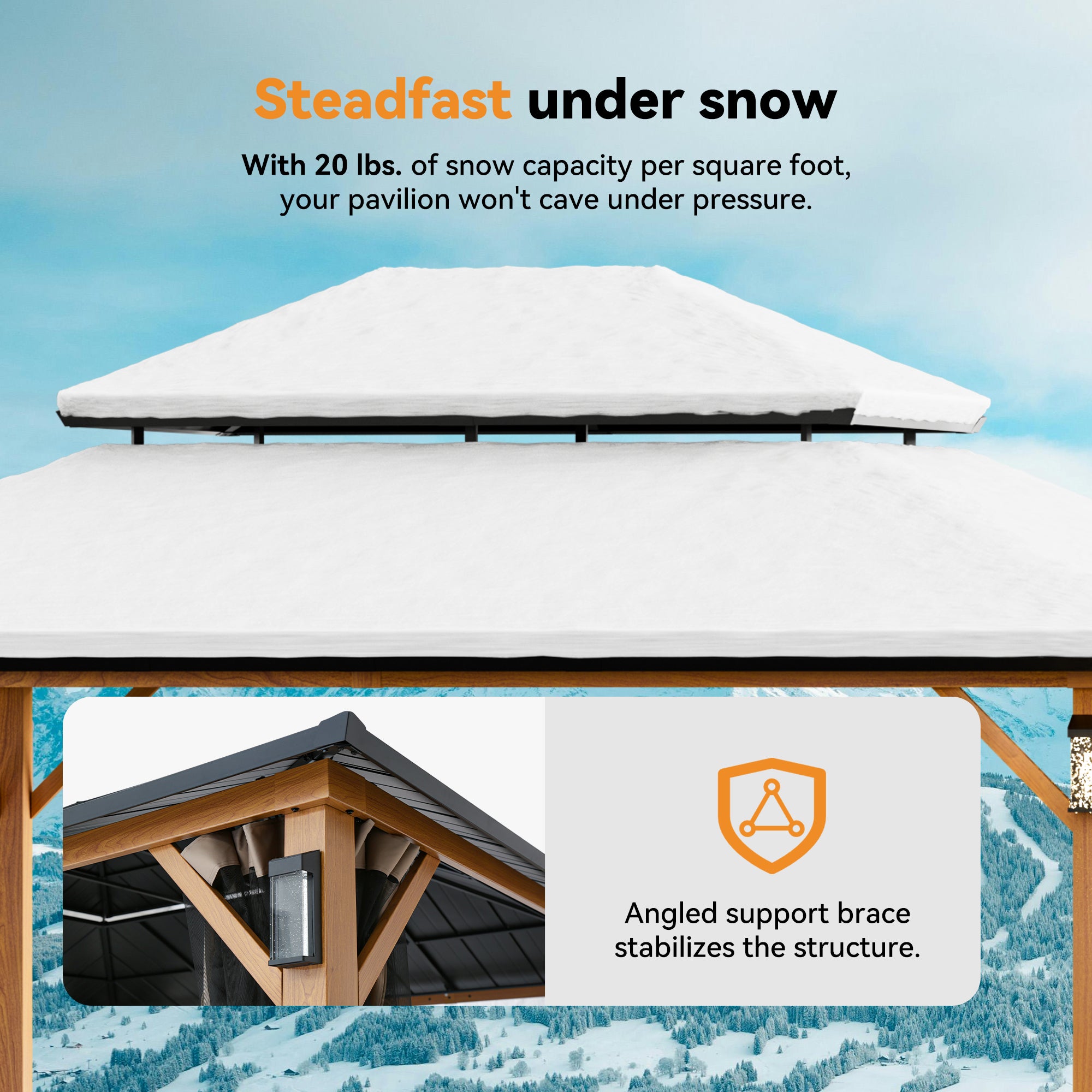 Modern Shade Hardtop Gazebo 12' x 14' with 4 LED Lights, Permanent Gazebo with Double Galvanized Steel Roof for Outdoor Backyard, Brown