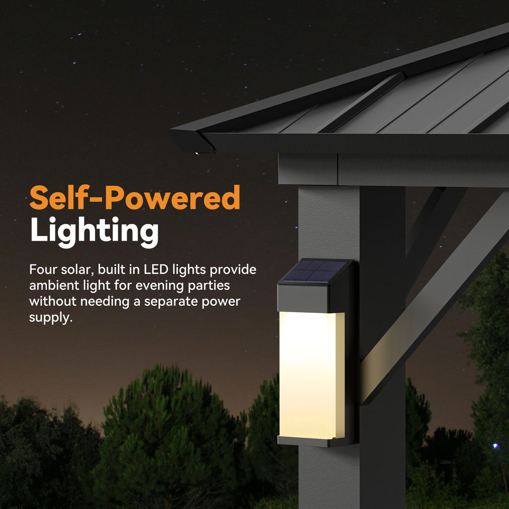 Modern Shade 12' x 14' Steel Outdoor Patio Canopy Hardtop Gazebo with Solar LED Light