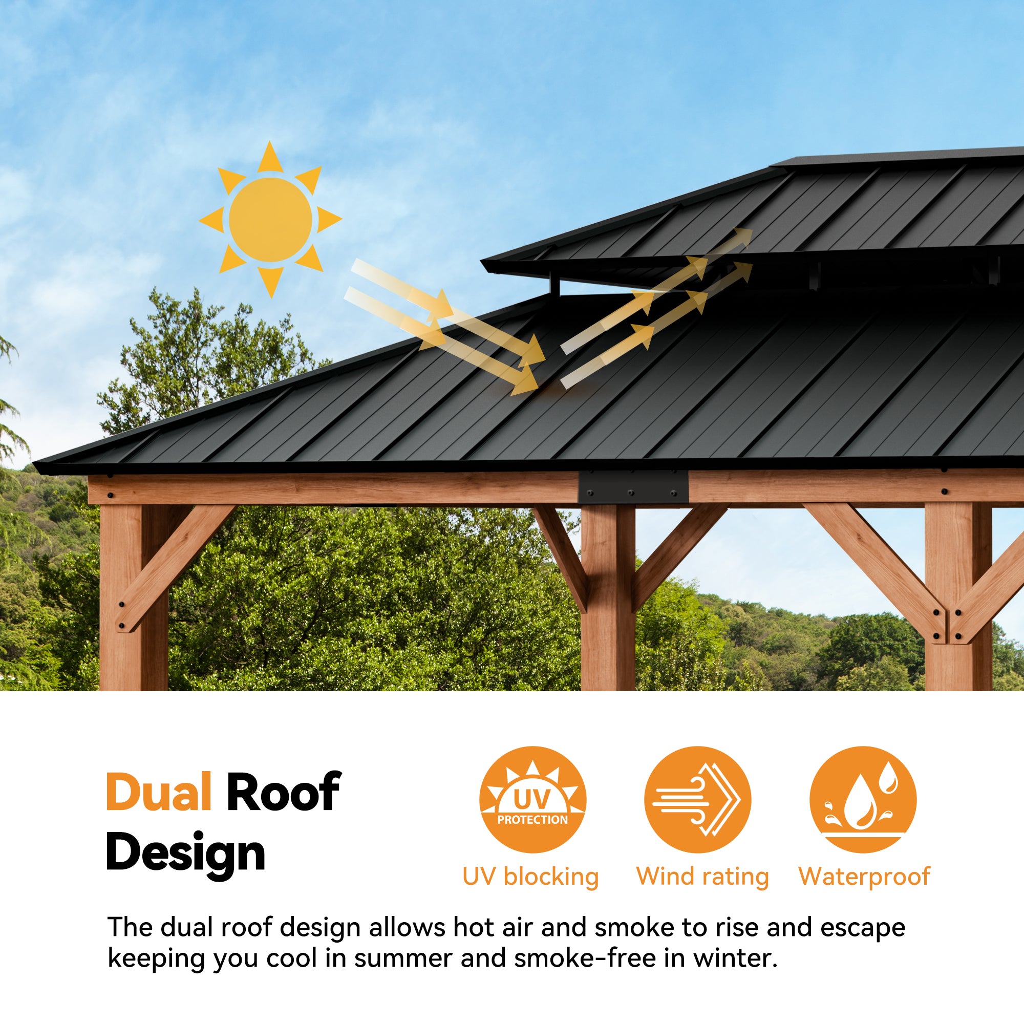 Modern Shade Rosewood 12'x20’Hardtop Gazebo,Cedar Framed Rosewood Pavilion with Double Galvanized Steel Roof,Permanent Patio Gazebo for Outdoor Brown