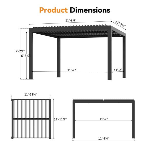 Modern Shade 12'x12' Black Louvered Pergola, Adjustable Waterproof Roof with Drainage, USB Strip, Curtains & Net, Reinforced Frame, Easy Assembly for Patio Backyard