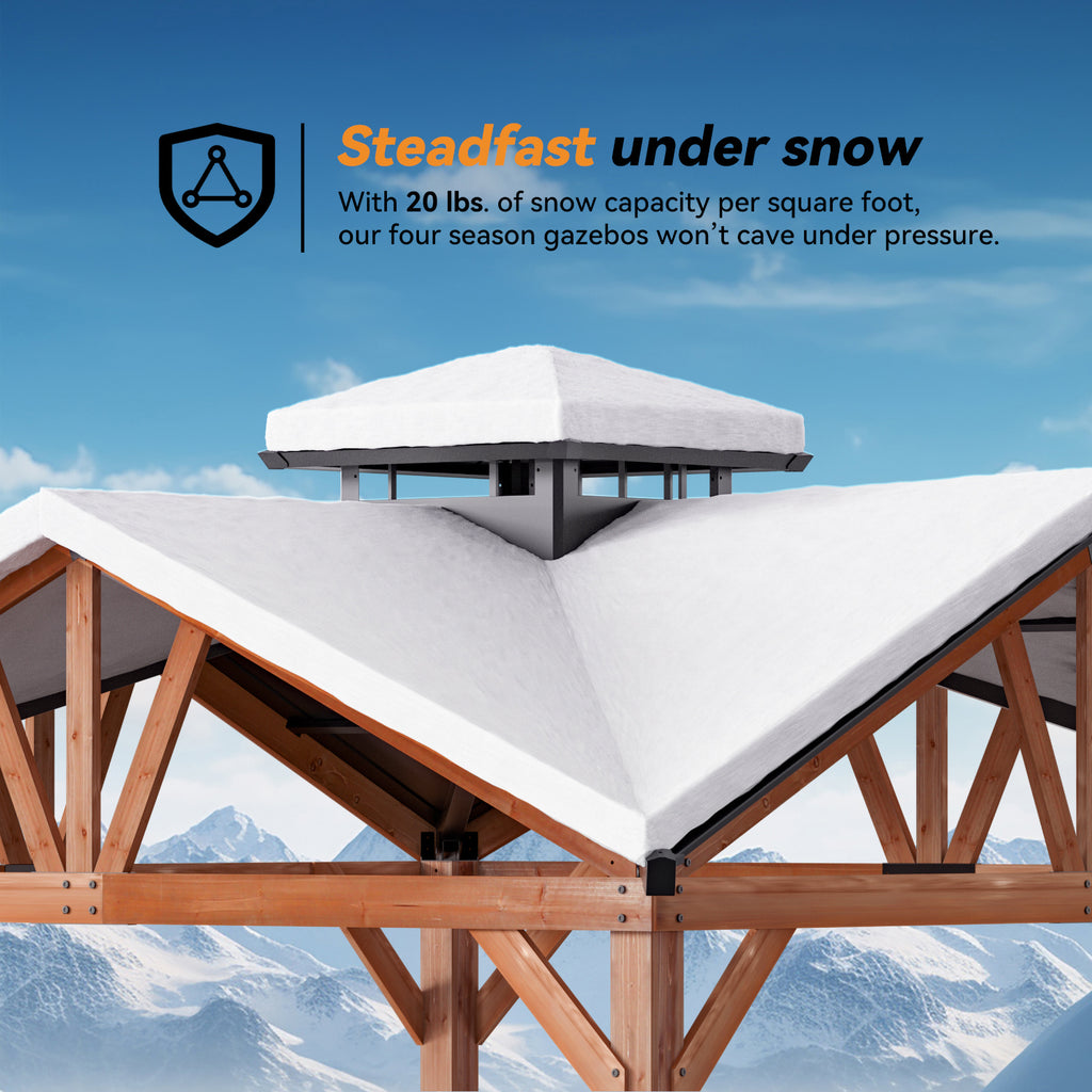 Modern Shade 12’ x 12’ Hardtop Wood Gazebo with Steel Roof, Water Resistant, Wind Resistant, Solid Cedar Frame