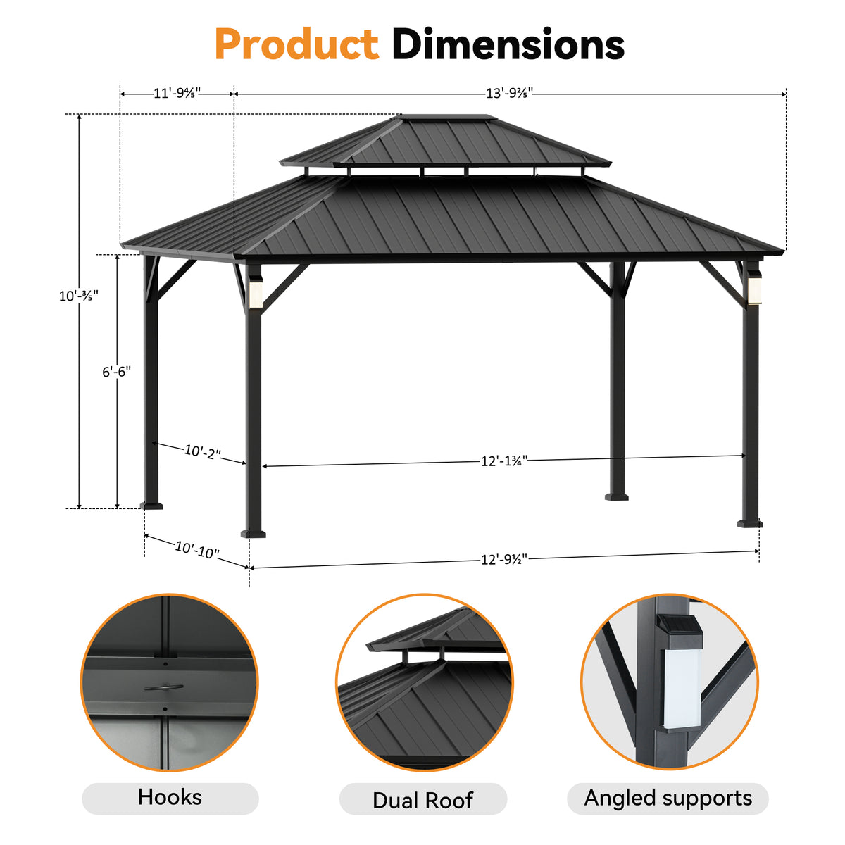 Modern Shade 12' x 14' Steel Outdoor Patio Canopy Hardtop Gazebo with Solar LED Light