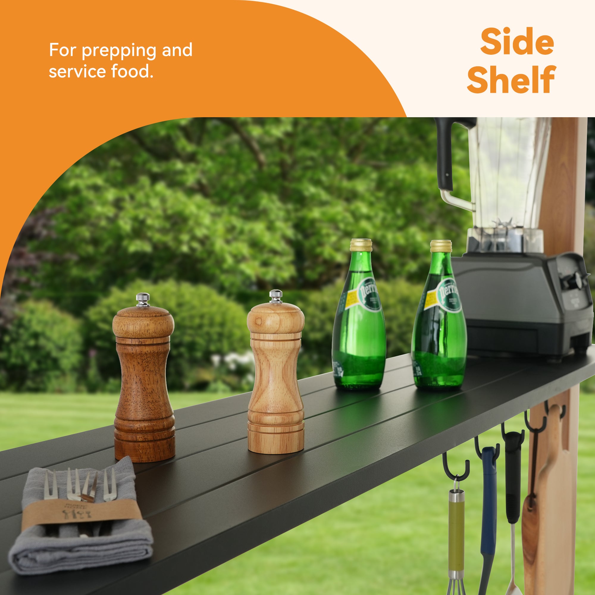 Grill Gazebo 6'x12' Hardtop with Side Shelf, Bottle Opener & Hooks, Wood-Looking Rustproof Outdoor Canopy for Backyard Patio Garden