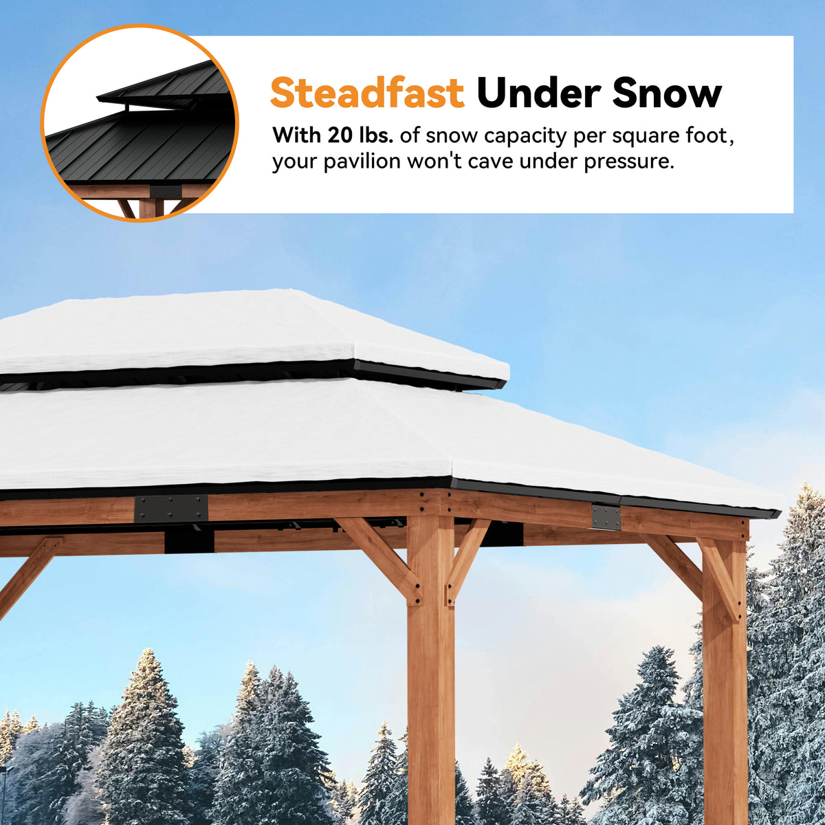 Modern Shade 12' x16' Cedar Wood Framed Gazebo Wind Resistant Hardtop with Lighting Hook for Outdoor