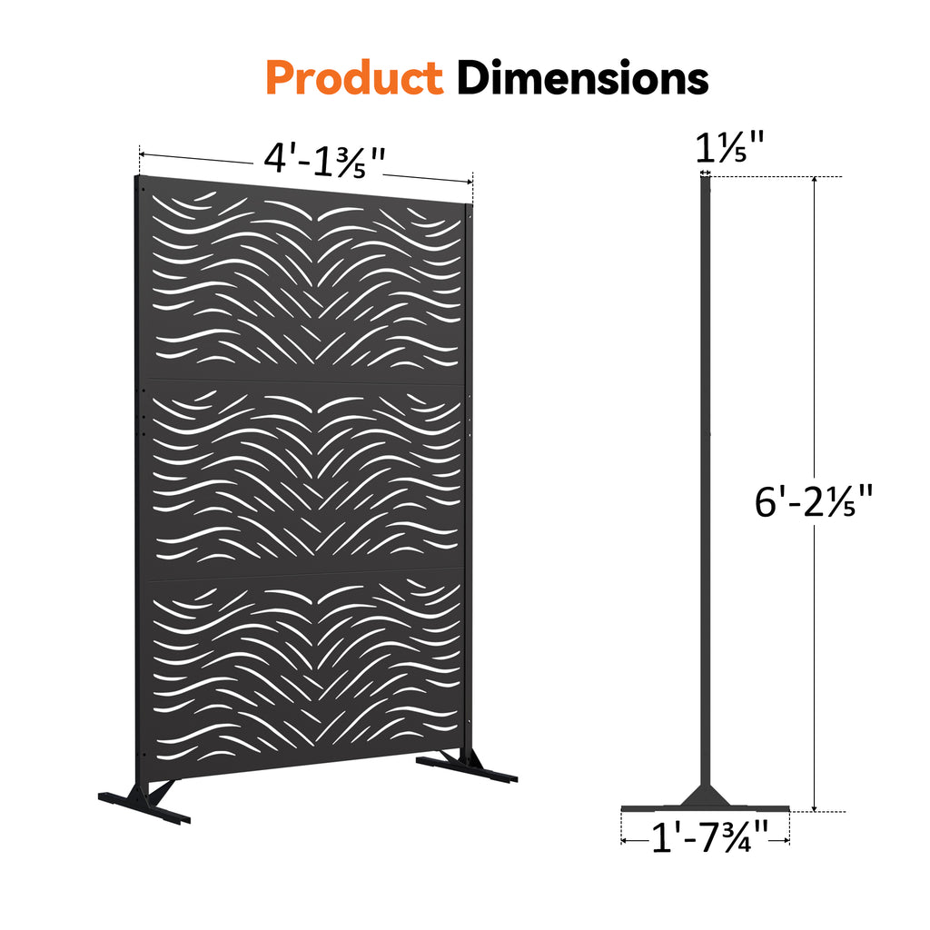 Modern Shade 4x6 FT Metal Privacy Screen, Freestanding Outdoor Decorative Panel, (Ripple Flow)