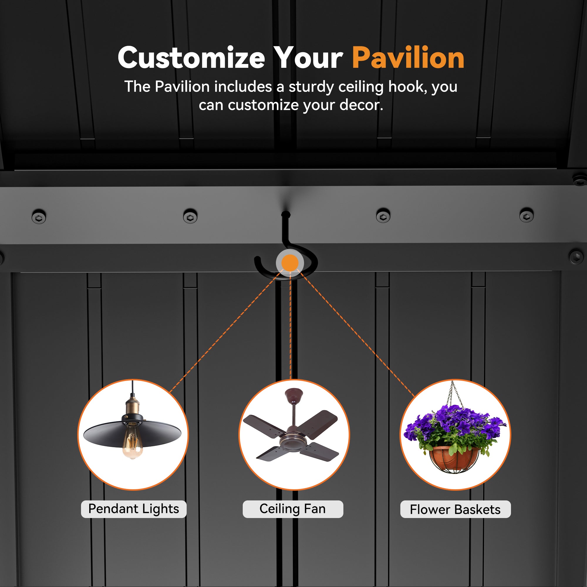 Modern Shade Horizon 12'x24' Hardtop Gazebo, Galvanized Steel Double Roof with 4 LED Lights, Netting & Curtains, Black