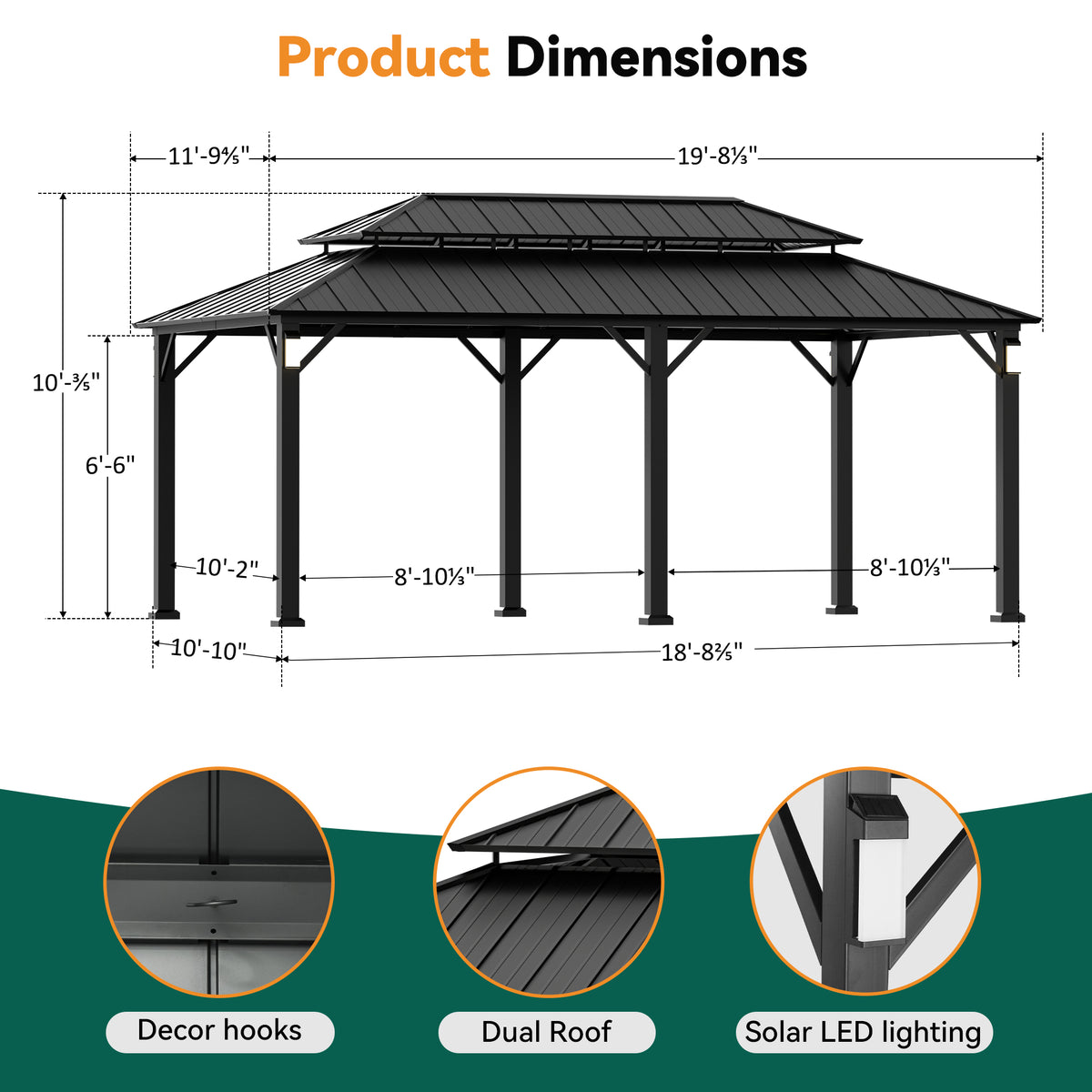 Modern Shade The Horizon 12'x20' Hardtop Outdoor Gazebo with Netting and Ventilation