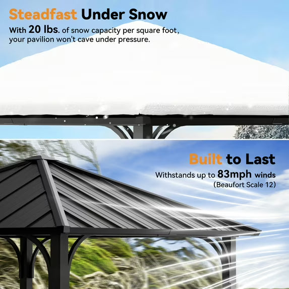 Modern Shade 8'x8' Hardtop Gazebo, Galvanized Steel Roof, Detachable Curtains, All-Weather Outdoor Patio Cover for Backyard Deck Garden