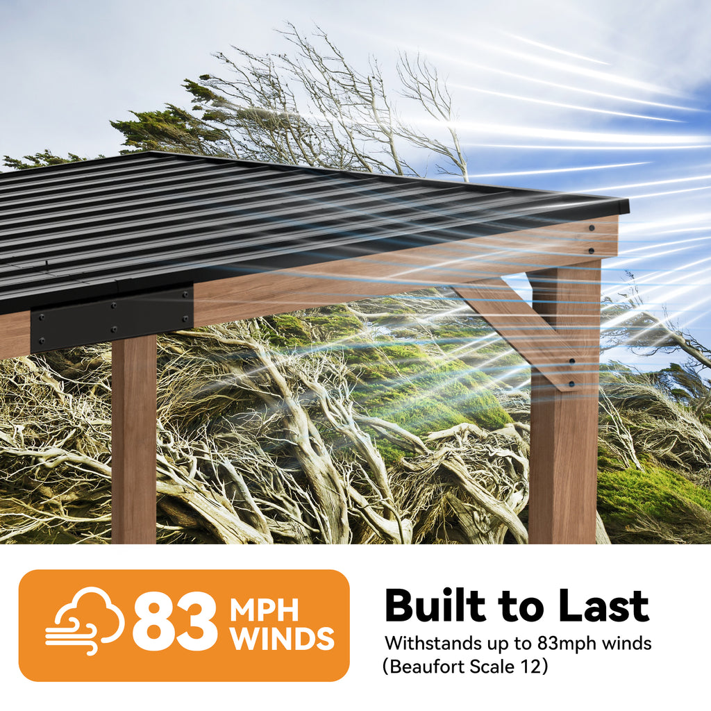 Modern Shade 10' x 12' Cedar Wood Hardtop Gazebo, Rot-Resistant Backyard Grill Shelter