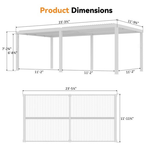 Modern Shade 12'x24' White Louvered Pergola, Adjustable Waterproof Roof with Drainage, USB Power Strip, Reinforced Frame, Easy Assembly