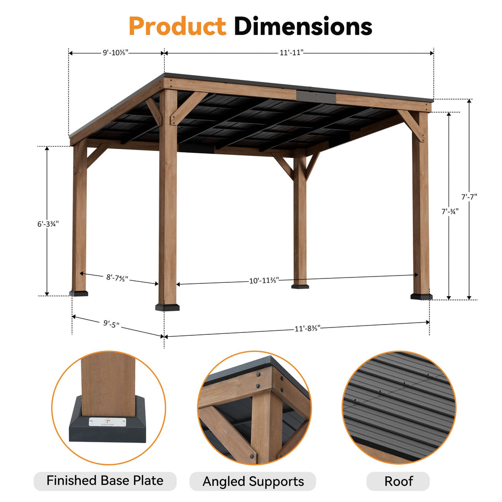 Modern Shade 10' x 12' Cedar Wood Hardtop Gazebo, Rot-Resistant Backyard Grill Shelter