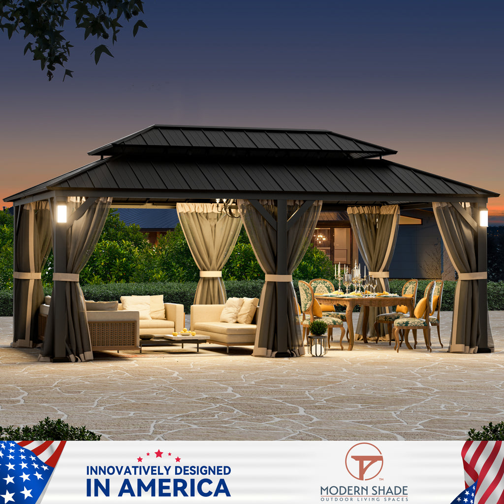Modern Shade The Horizon 12'x20' Hardtop Outdoor Gazebo with Netting and Ventilation