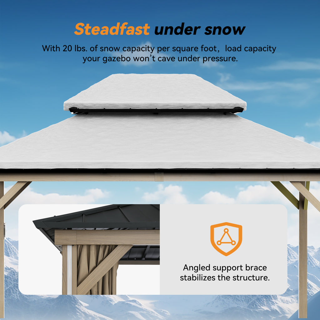 Modern Shade 12' x 14' Hardtop Gazebo with LED Lighting, USB Ports, Curtains, Netting, and Double Roof