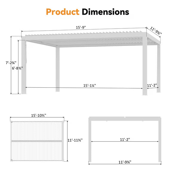 Modern Shade 12'x16' White Louvered Pergola, Adjustable Waterproof Roof with Drainage, USB Power Strip, Reinforced Frame, Easy Assembly