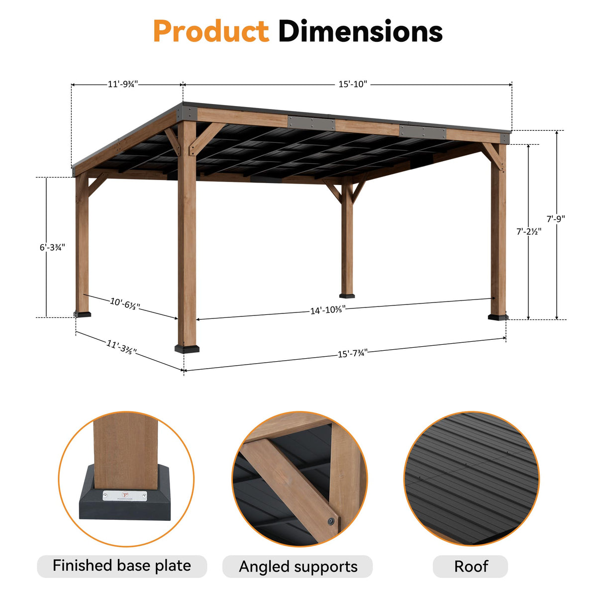 Modern Shade 12'x16' Supreme Cedar Wood Gazebo Hardtop Slope Roof for Backyard Deck
