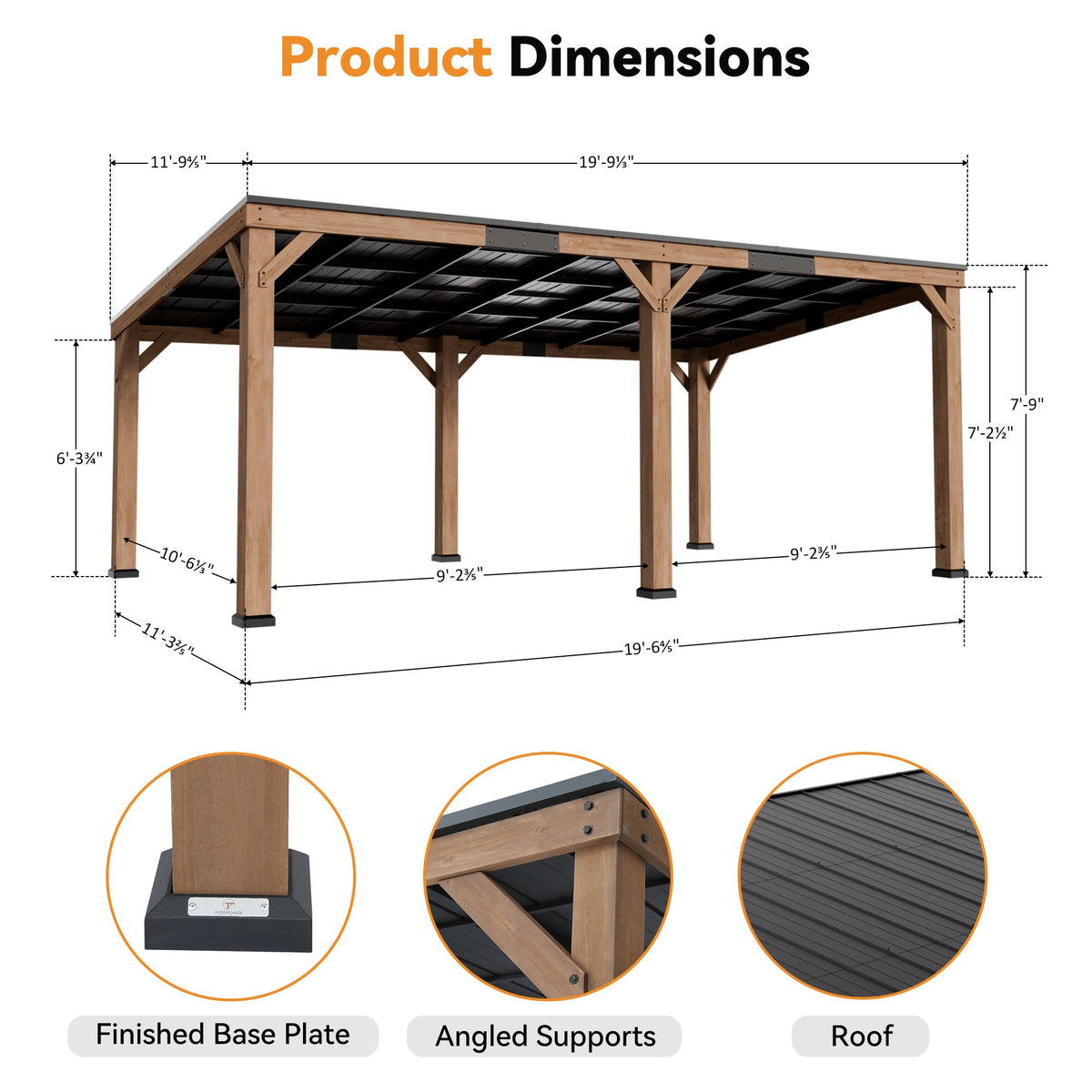 Modern Shade 12' x 20' Cedar Wood Gazebo with Hardtop Slope Roof,Permanent Grill Gazebo for Outdoor Backyard Brown