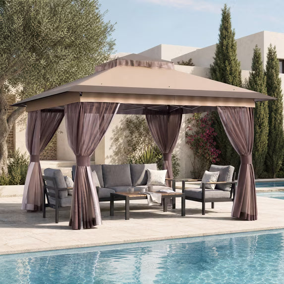 13'x13' Pop Up Gazebo with Double Vent Roof, Mosquito Netting, Waterproof UV Protection, Portable Backpack Carry