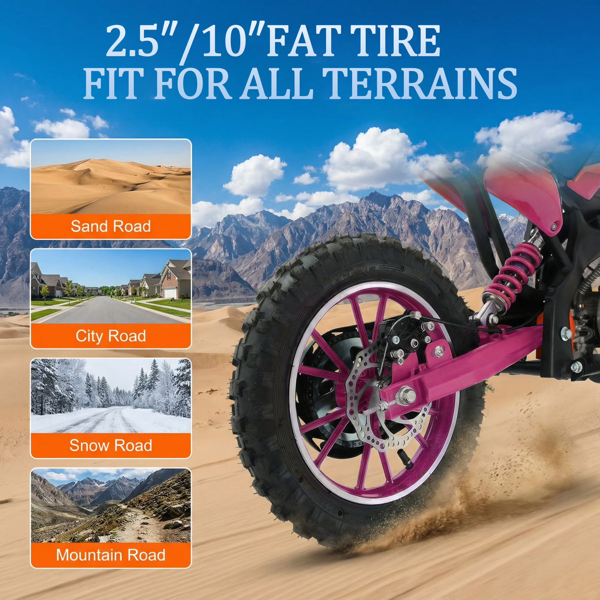 FONA 49cc Kids Dirt Bike 2-Stroke, 25MPH Mini Motorcycle for Ages 8–12, Dual Disc Brakes, Stable Suspension, Off-Road Tires, Soft Seat Pink