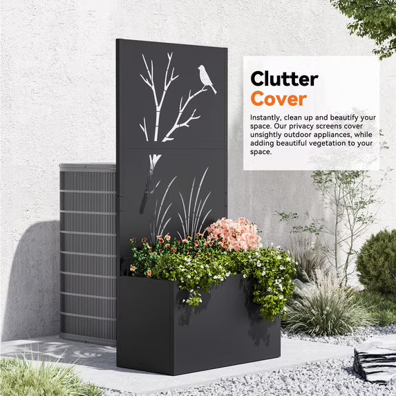 Modern Shade 6x3 FT Metal Planter Box with Trellis Privacy Screen, Raised Garden Bed with Drainage Holes for Climbing Plants, Perch Meadow