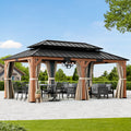 Modern Shade Rosewood 12'x20’Hardtop Gazebo,Cedar Framed Rosewood Pavilion with Double Galvanized Steel Roof,Permanent Patio Gazebo for Outdoor Brown