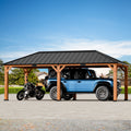 Modern Shade Tranquil Grove 12'x24’Hardtop Gazebo,Cedar Framed Pavilion with Galvanized Steel Roof,Permanent Patio Metal Gazebo for Outdoor Brown