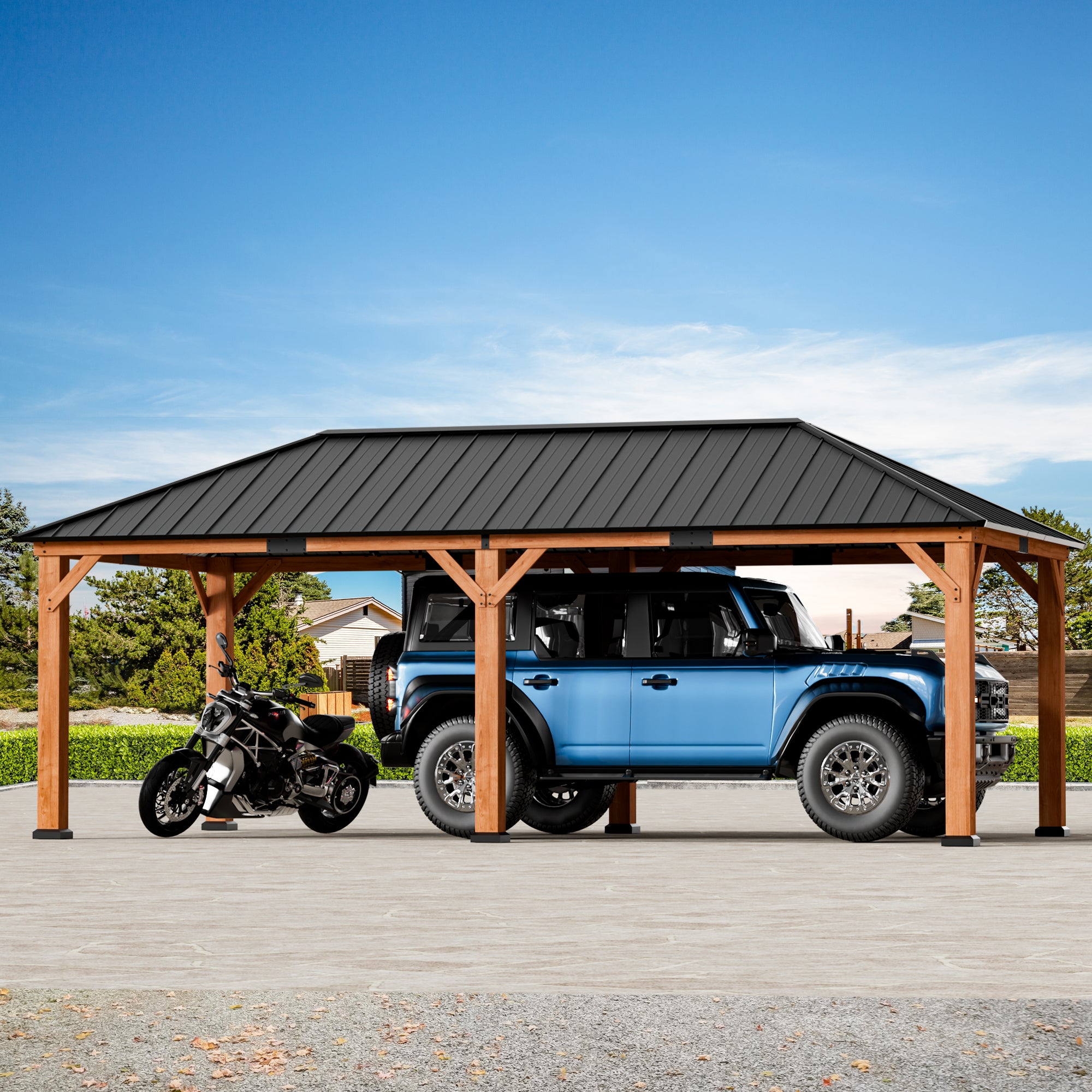 Modern Shade Tranquil Grove 12'x24’Hardtop Gazebo,Cedar Framed Pavilion with Galvanized Steel Roof,Permanent Patio Metal Gazebo for Outdoor Brown
