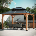 Modern Shade 11'x13' Wood Gazebo FSC-Certified Cedar Double Galvanized Steel Roof for Garden Backyard