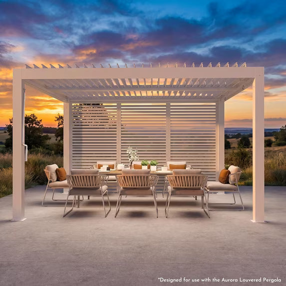 Modern Shade 12ft Modular Privacy Screen, Galvanized Steel Panel for Louvered Pergola, Easy Installation, White