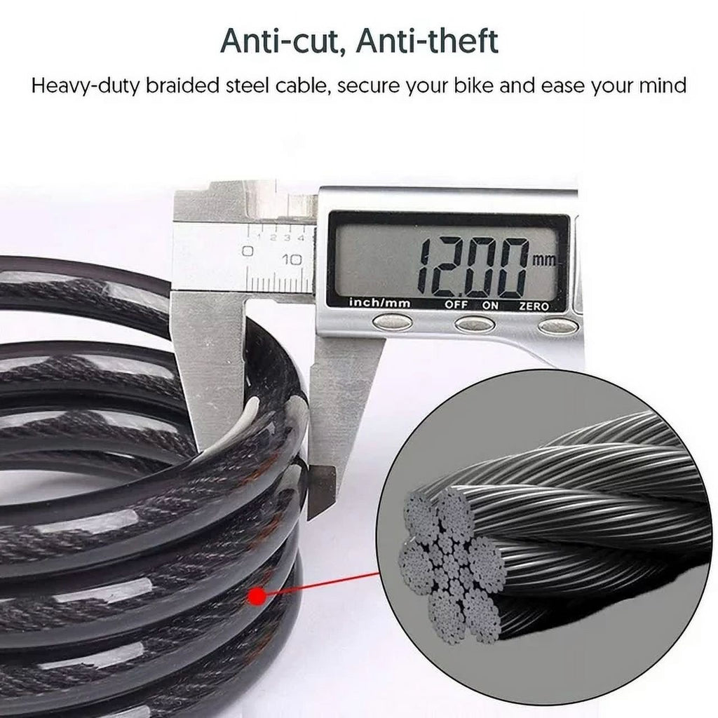 FONA 4ft Resettable Combination Bike Lock | 4-Digit Secure Cable Lock for Bicycles, Outdoor Use (Black)
