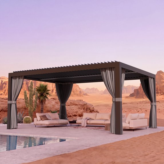Modern Shade 12'x24' Black Louvered Pergola, Adjustable Waterproof Roof with Drainage, USB Power Strip, Reinforced Frame, Easy Assembly for Patio & Backyard