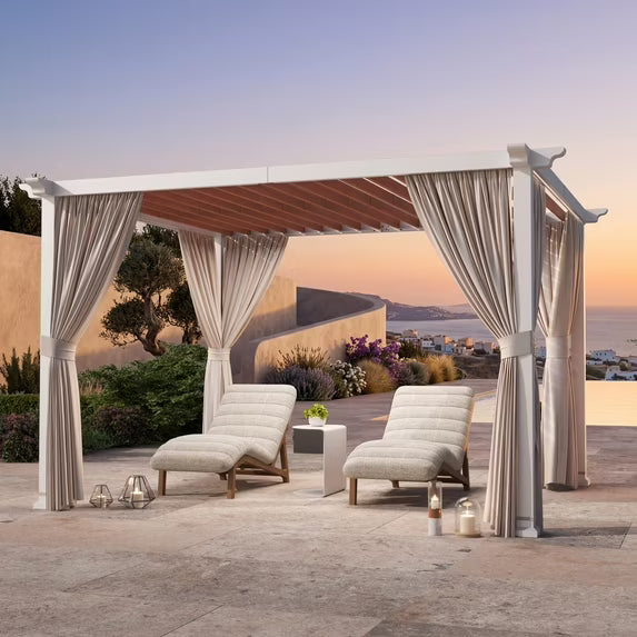 Modern Shade Open Sky 10'x12' Metal Pergola Cabana with Privacy Curtains, Shade Gazebo for Patio, Deck, Garden & Poolside