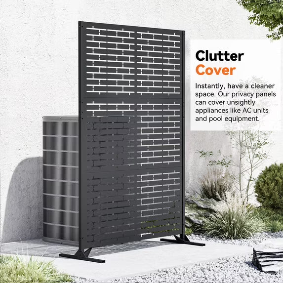 Modern Shade 4x6 ft Metal Privacy Screen, Freestanding Decorative Laser-Cut Panel, Outdoor & Indoor Room Divider for Patio, Garden and Balcony - Urban Block