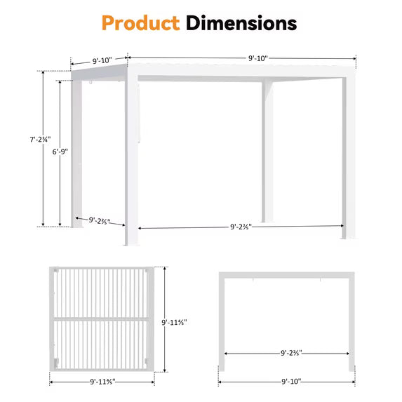 Modern Shade Aurora 10'x10' White Louvered Pergola, Adjustable Waterproof Roof, USB Port, Drainage & Reinforced Frame
