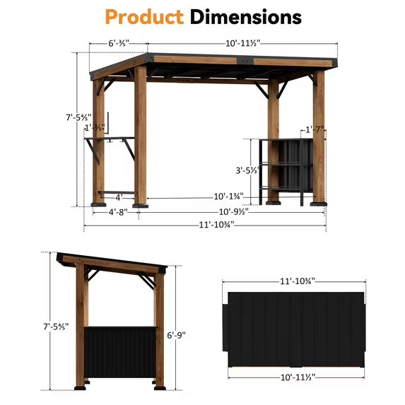 Modern Shade Woodberry 6'x12' Cedar Framed Hard Top Outdoor Gazebo with Shelves and Hooks