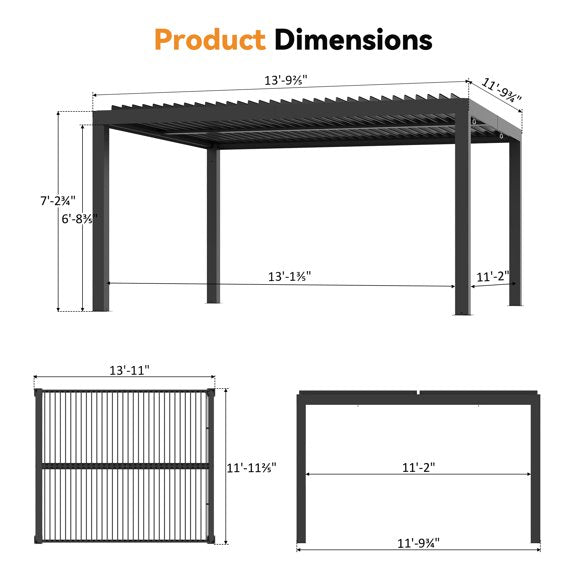 Modern Shade 12'x14' Black Louvered Pergola, Adjustable Waterproof Roof with Drainage, USB Power Strip, Reinforced Frame, Easy Assembly for Patio & Backyard