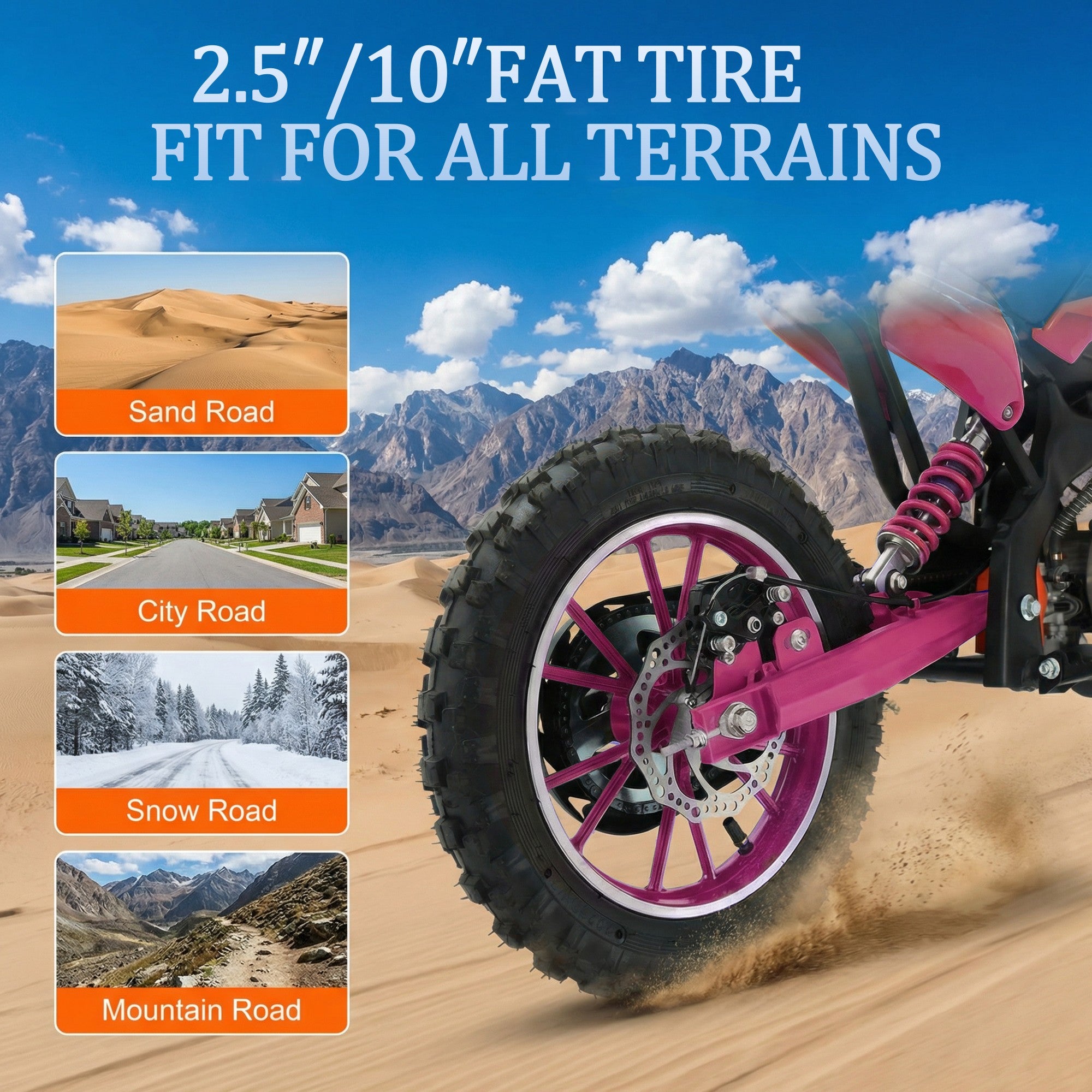 FONA 49cc 2-Stroke Dirt Bike for Kids 8-12, 25mph Mini Motorcycle with Dual Disc Brakes, Multi Terrain Tires, Suspension & Soft Seat Pink