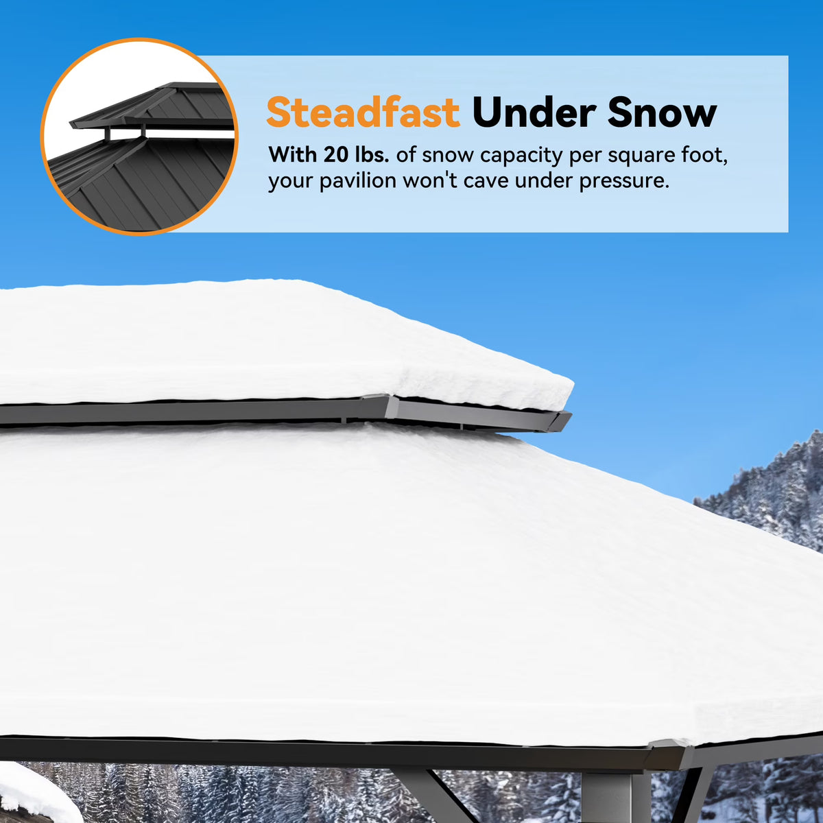 Modern Shade The Horizon 10' x 12' Hardtop Gazebo, 4 LED Lights, Galvanized Steel Double Roof, with Hooks & Mosquito Netting, Black
