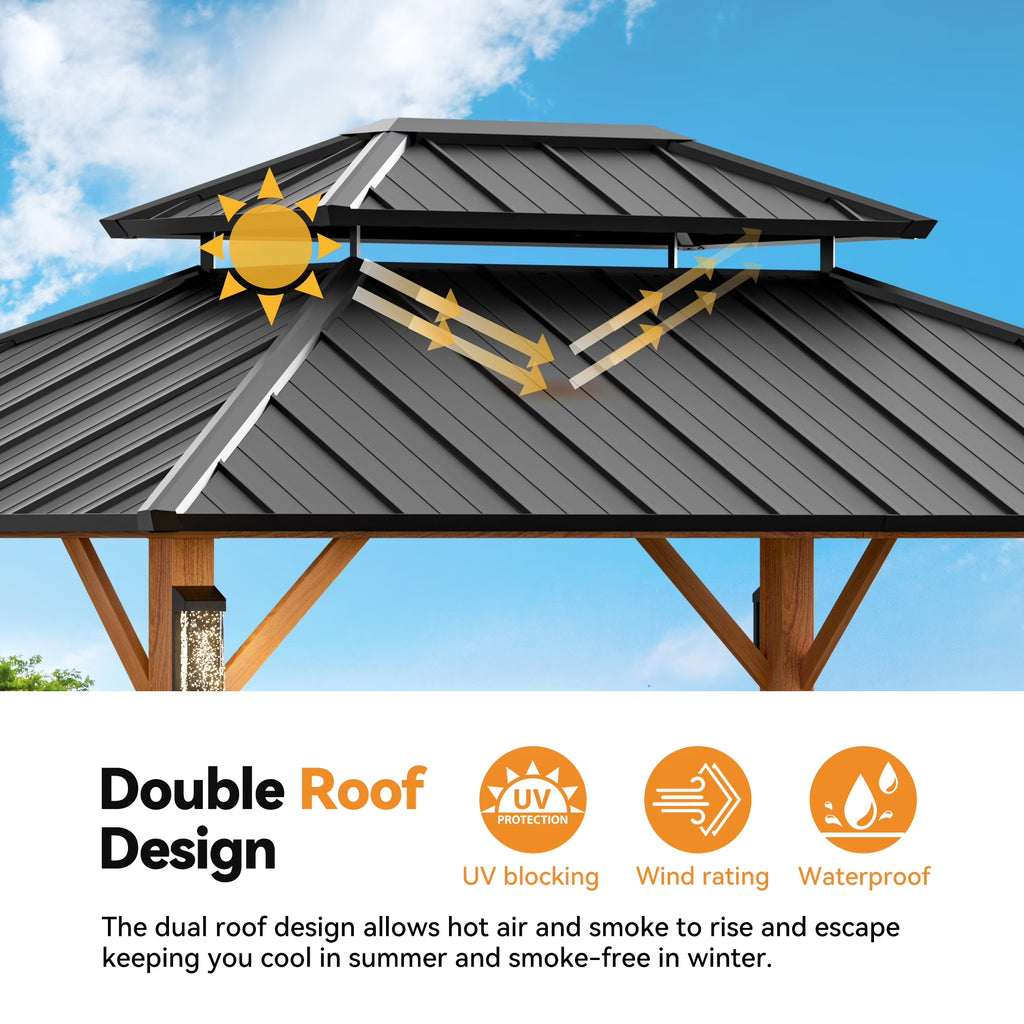 Modern Shade 10' x 12' Horizon Hardtop Gazebo with Steel Roof An Ideal Grill Pavilion for Garden or Patio Use