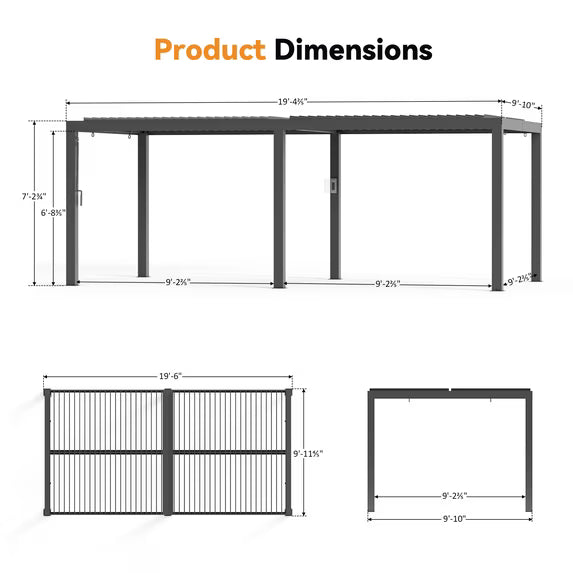 Modern Shade Aurora 10'x20' Louvered Pergola, Adjustable Waterproof Roof with Drainage, Reinforced Frame for Patio & Deck, Black