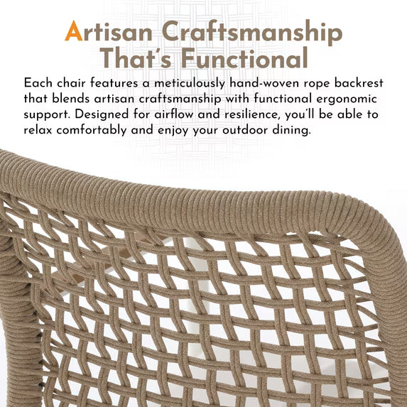 Modern Shade Riviera Outdoor Dining Chairs Set of 2, All-Aluminum Woven Rope, FSC Teak Armrests, Fade & Weather Resistant, Quick Dry Cushion, Beige