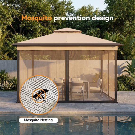 13'x13' Pop Up Gazebo with Double Vent Roof, Mosquito Netting, Waterproof UV Protection, Portable Backpack Carry