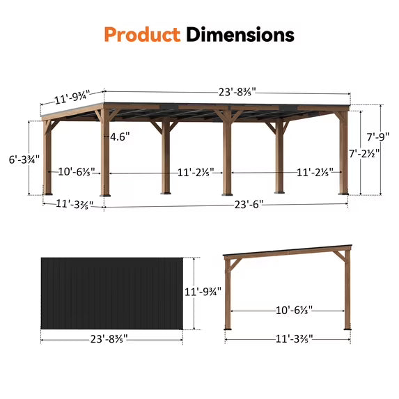 Modern Shade 12x24 Cedar Wood Gazebo Hardtop Slope Roof Rot Resistant Snow And Wind Resistant For Backyard Deck And Garden