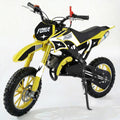 FONA 49cc 2-Stroke Dirt Bike for Kids 8-12, 25mph Mini Motorcycle with Dual Disc Brakes, Multi Terrain Tires, Suspension & Soft Seat Yellow