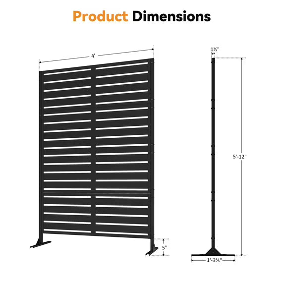 Modern Shade 72"Hx48"W Metal Privacy Screen - Black Freestanding Outdoor Fence Panel for Privacy/Space Division