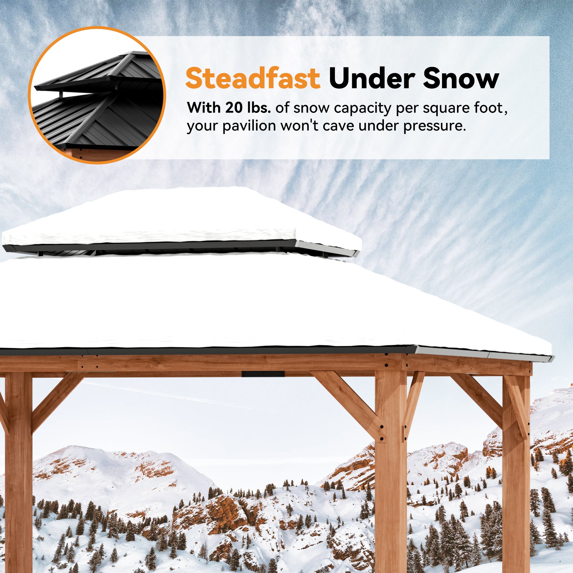 Modern Shade Rosewood 11'x13’ Hardtop Gazebo, Cedar Framed Rosewood Pavilion with Double Galvanized Steel Roof, Permanent Patio Gazebo for Outdoor Brown