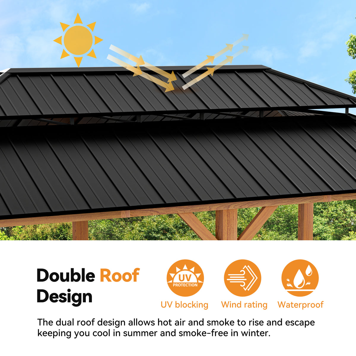 Modern Shade Hardtop Gazebo 12' x 20' with 4 LED Lights, Permanent Gazebo with Double Galvanized Steel Roof for Outdoor Backyard, Brown