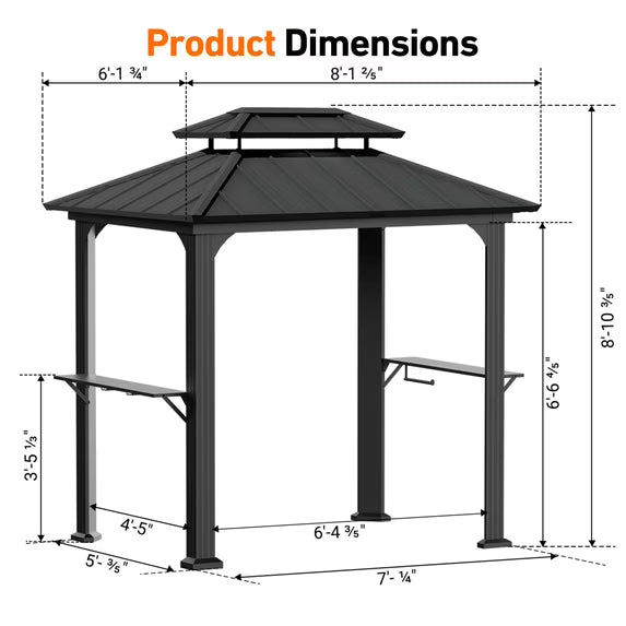 Modern Shade 6' x 8' Hard Top Aluminum Grill Gazebo with Shelves, Hooks, and Galvanized Steel Roof