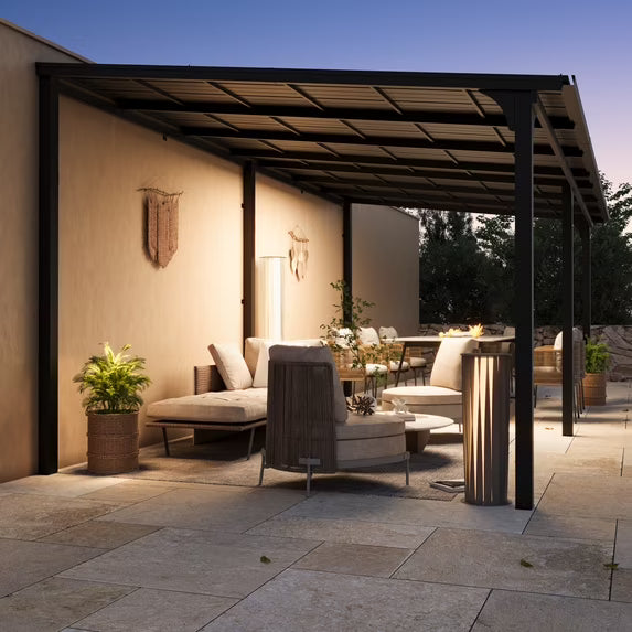 StoneCreek 10'x20' Wall Mounted Gazebo, Galvanized Steel Sloped Roof with Drainage Gutter, Outdoor Lean to Pergola for Patio