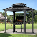 Modern Shade 6' x 8' Hard Top Aluminum Grill Gazebo with Shelves, Hooks, and Galvanized Steel Roof